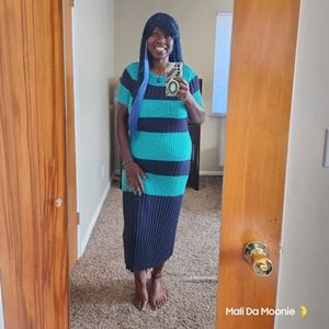 NY&C Eva Mendes Striped Sweater - XL Dress Blue and Green